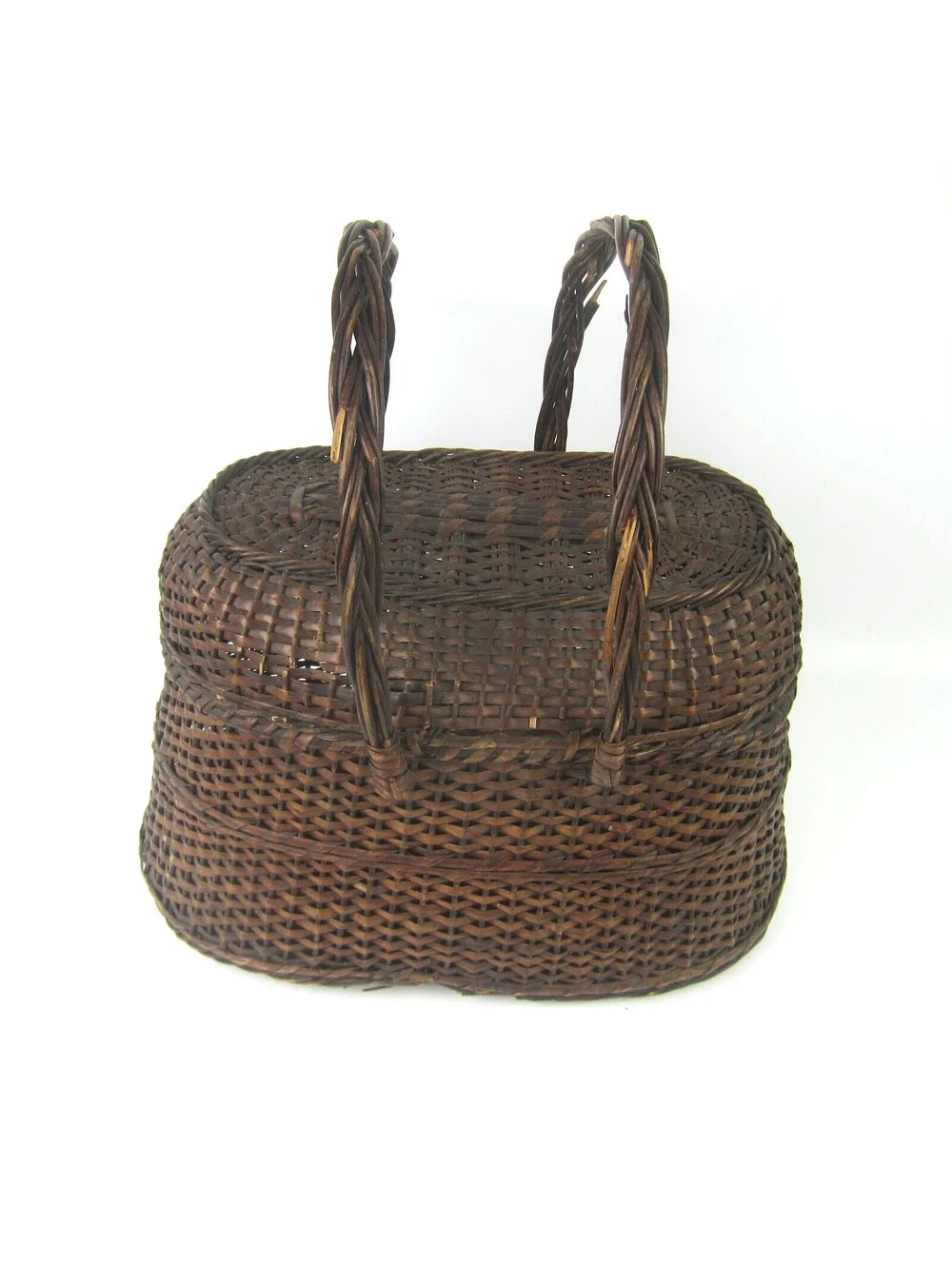 Vintage Wicker Basket Lid Handles Amish Kavli Sket 15